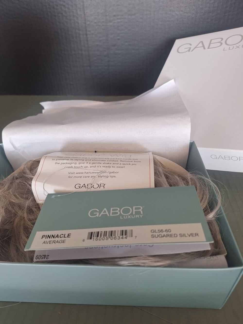 Gabor Luxury Pinnacle Wig GL56-60 Sugared Silver Monofilament NWT in Box Unworn